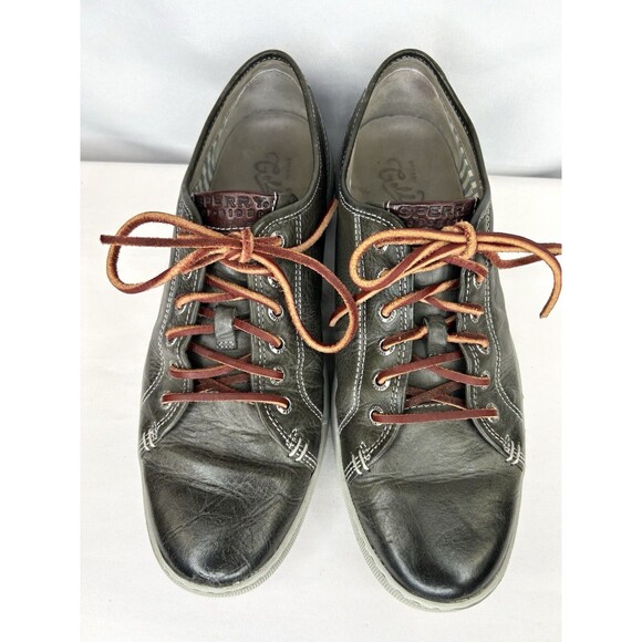 Sperry Shoes Men’s 10 Gray Leather Gold Cup Casual Boat Sneakers Low Top Lace Up - Picture 3 of 10